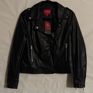Guess Women's Sleek Black Faux Leather Jacket, With Zip Closure. Medium 
NWT